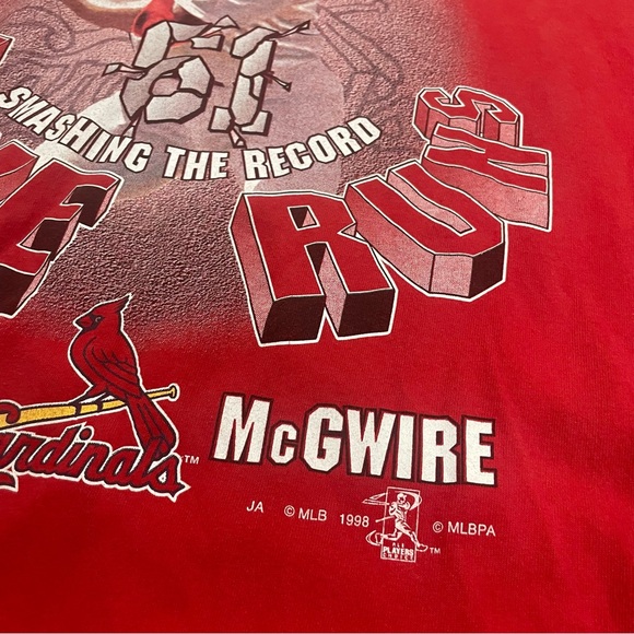 Vintage 1998 Mark Mcguire St. Louis Cardinals “Smashing the Record” T-Shirt Sz L - Picture 2 of 7